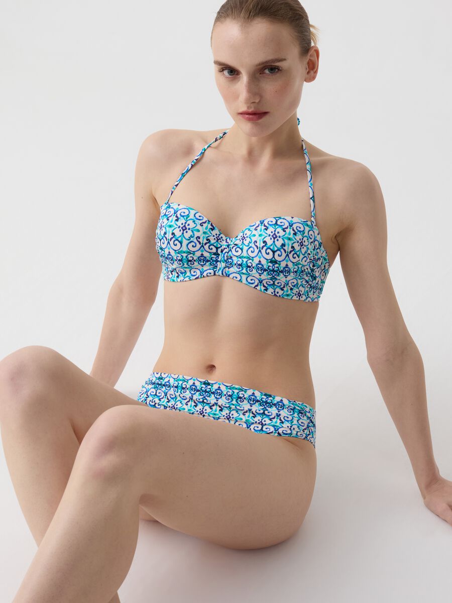 Bandeau bikini top with majolica print_0