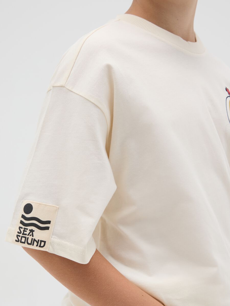 Boys' oversized beige pure cotton T-shirt_2