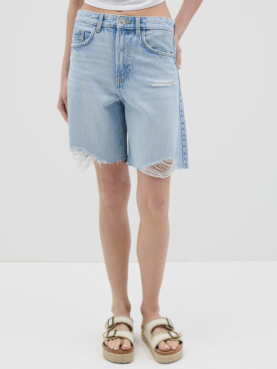 Light Blue Denim Shorts with Fringed Detail B.Angel_1