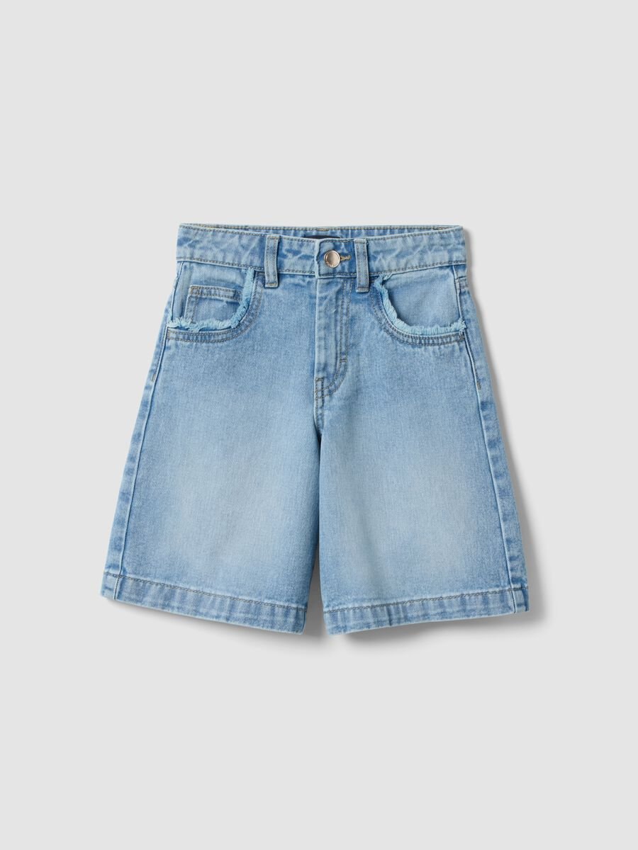 Girls' pure cotton denim blue shorts, regular fit_3