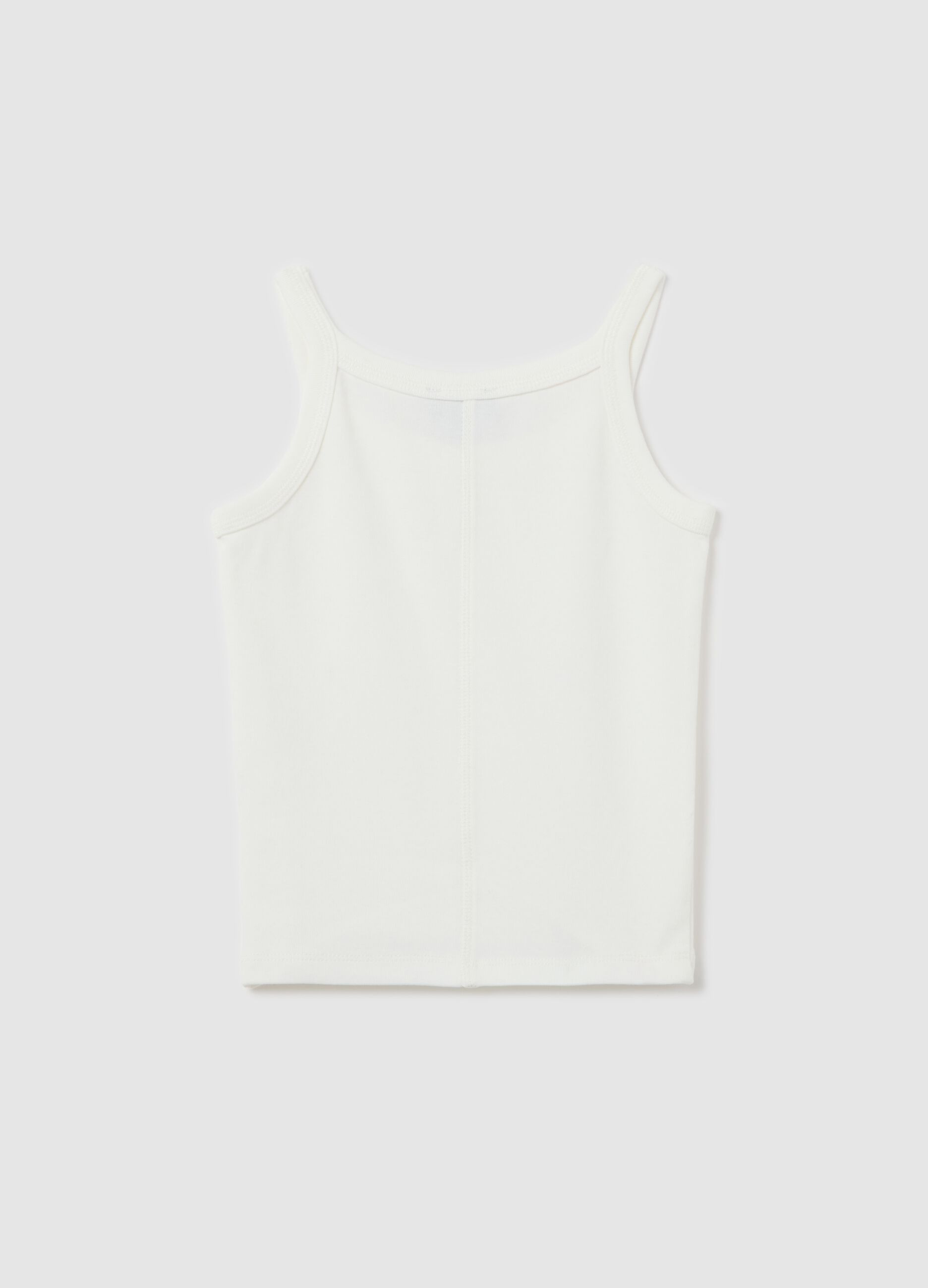 Tank top in cotone stretch con strass bianco