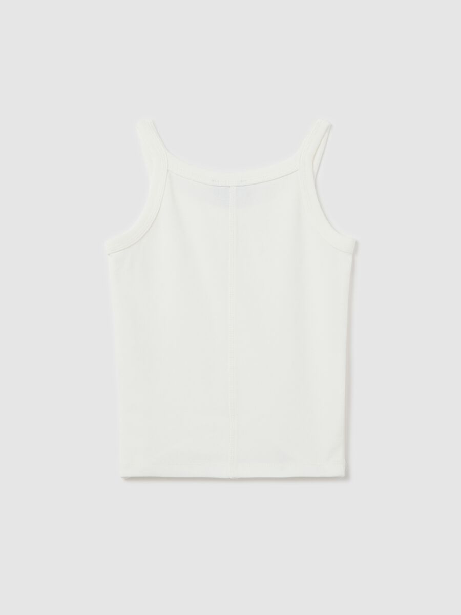 White tank top in stretch cotton with diamantés_4