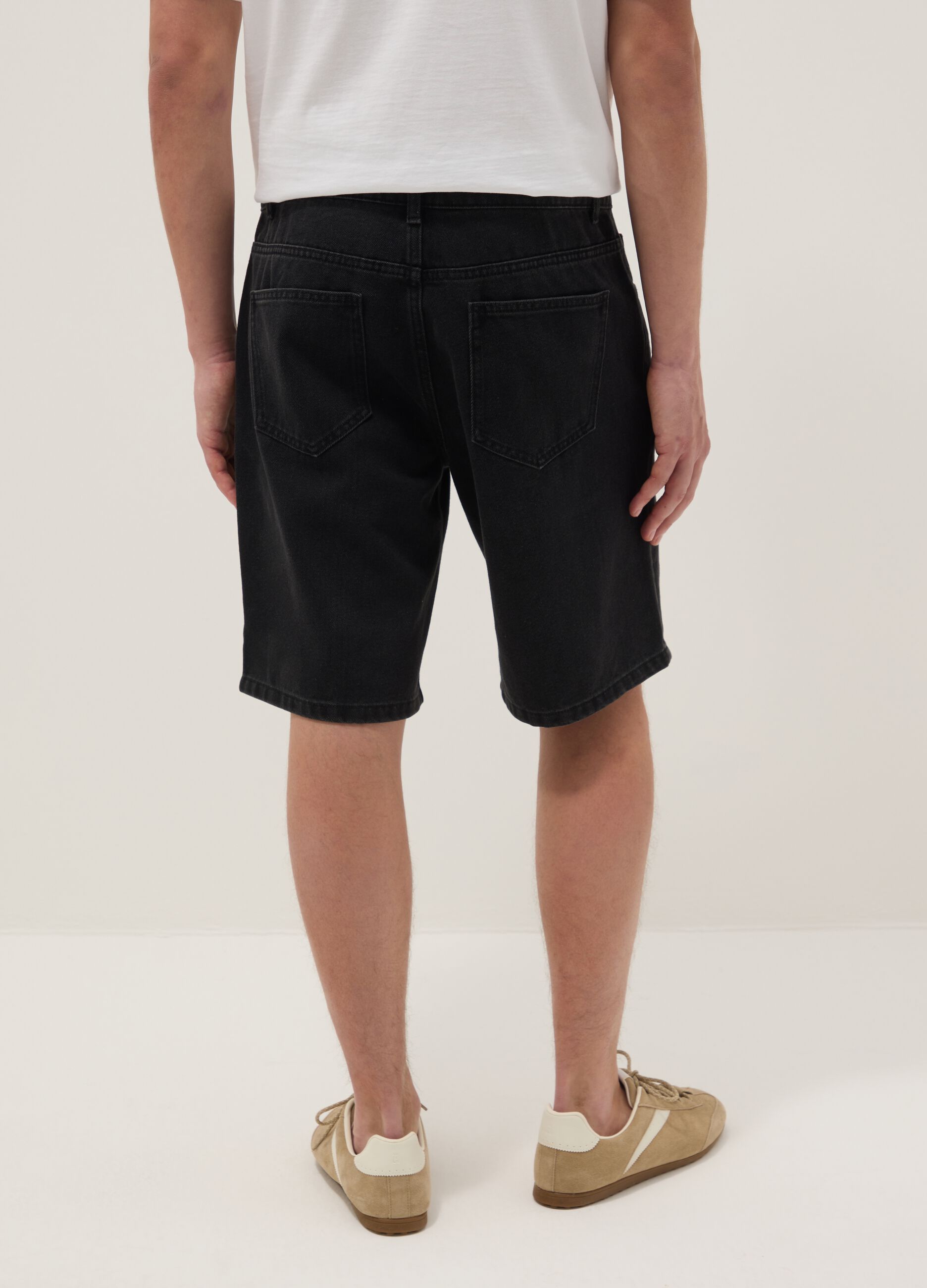 Black denim Bermuda shorts in cotton blend, regular fit