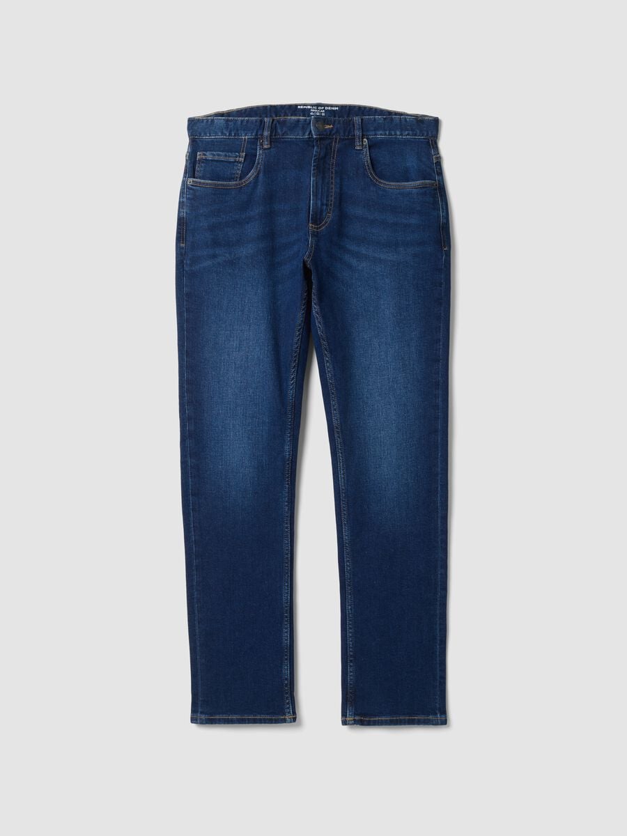 Blue denim jeans in stretch cotton, regular fit_0