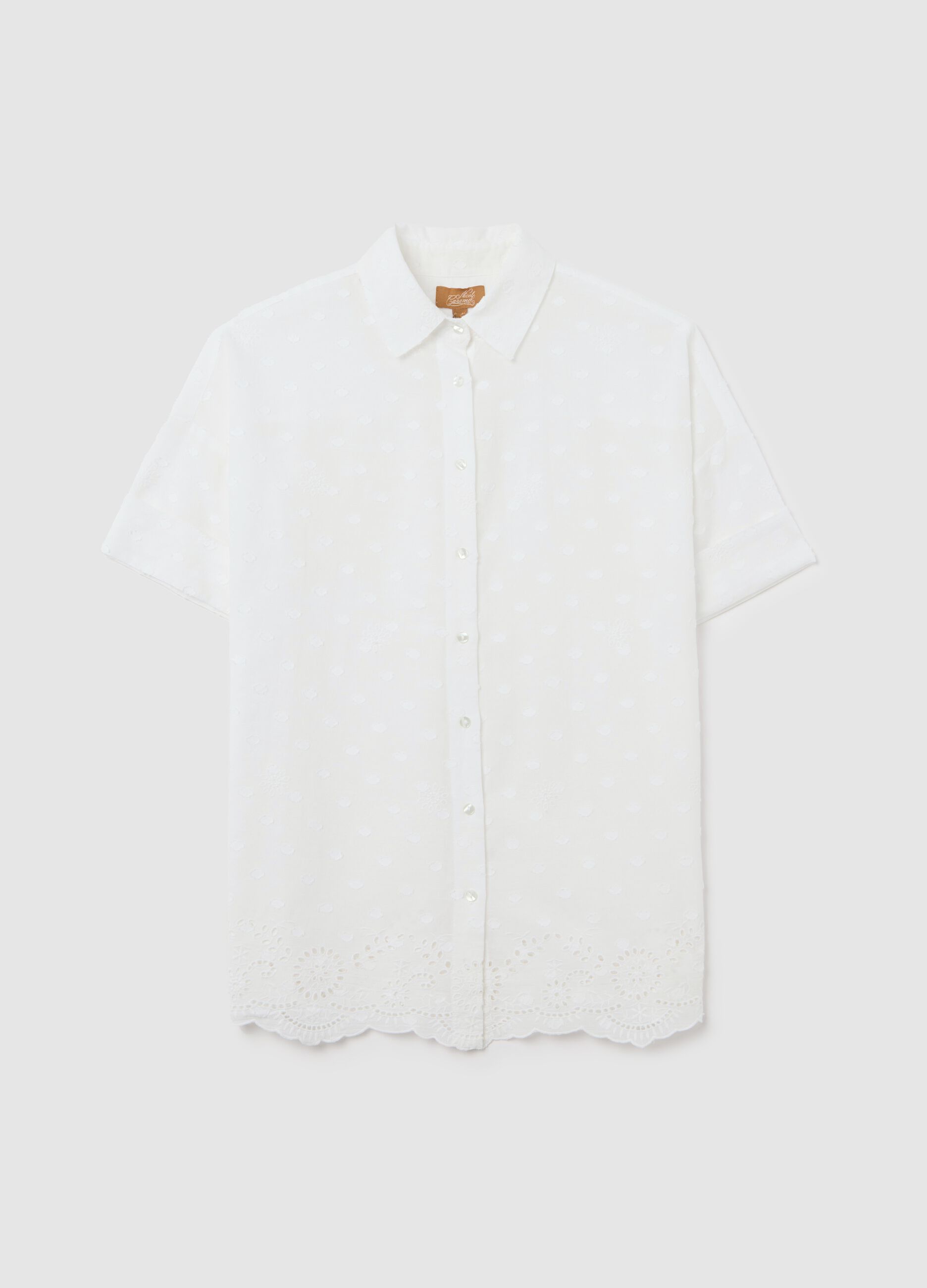 Maternity shirt in plumetis with broderie anglaise