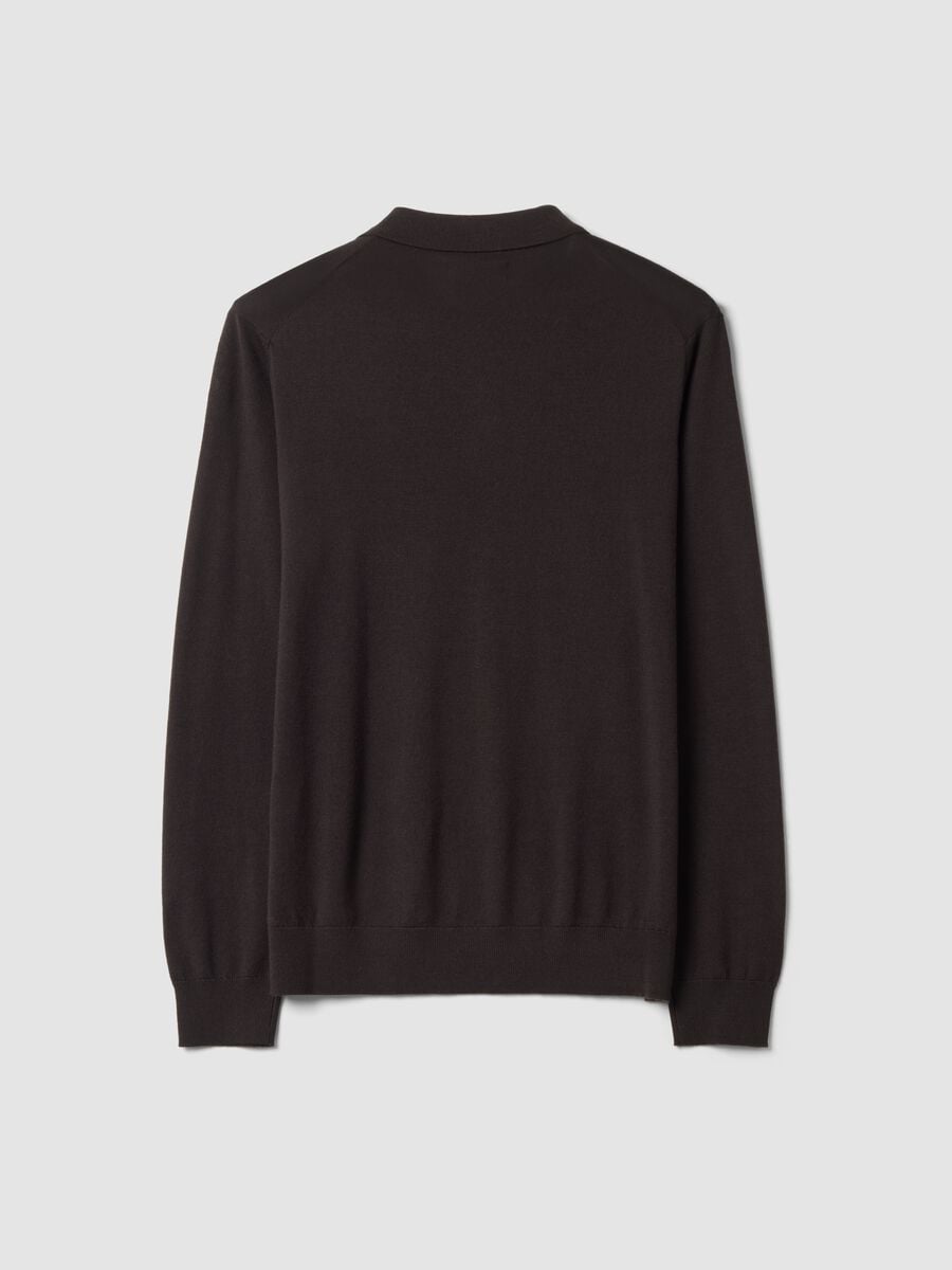 Maglia polo marrone in pura lana merino con colletto polo_2