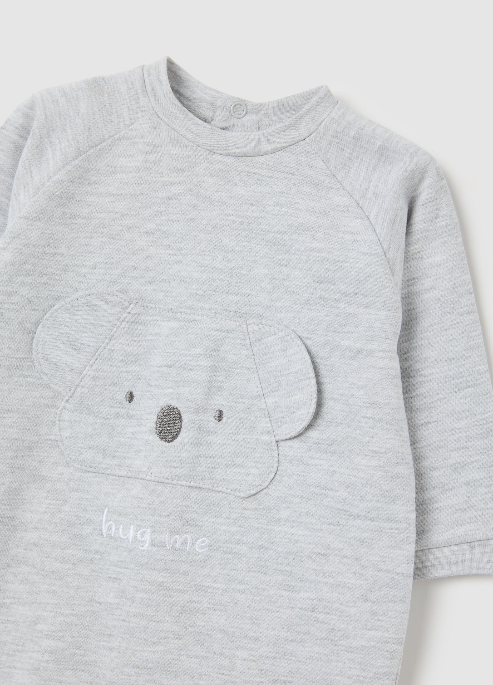 Grey cotton baby romper with embroidery
