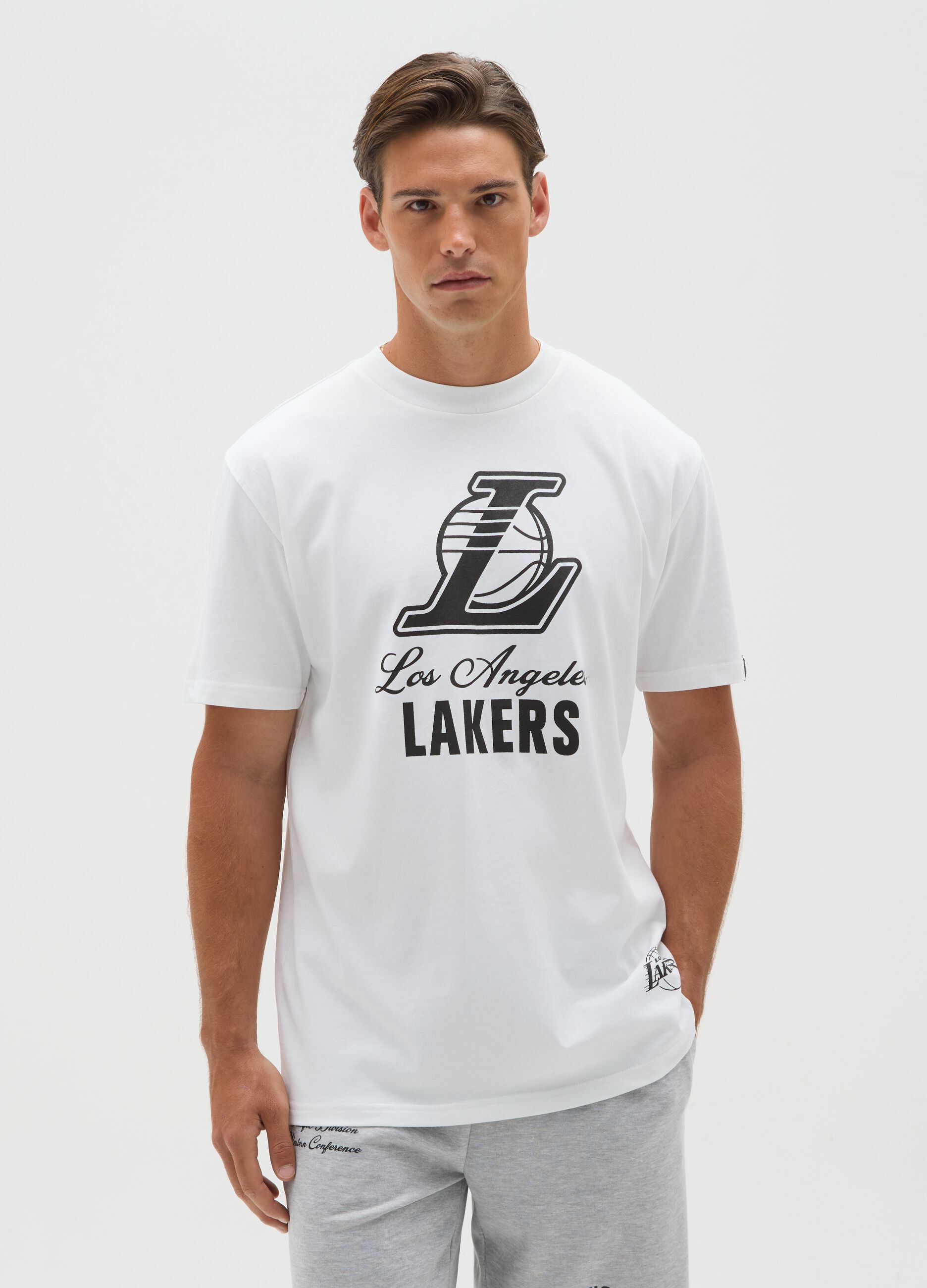 T-shirt in puro cotone bianca con stampa Lakers