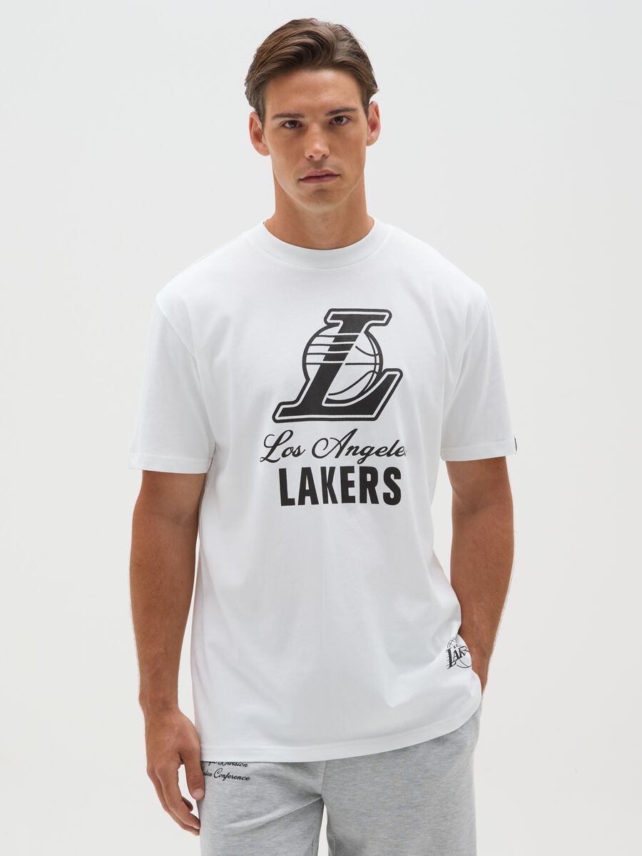 T-shirt in puro cotone bianca con stampa Lakers_0