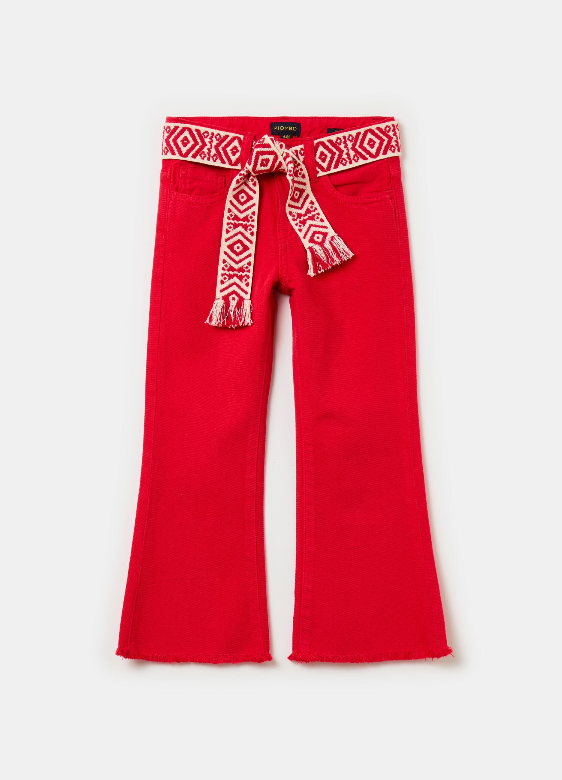 Flare-fit trousers with embroidered belt