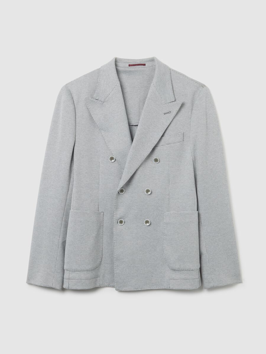 Blazer in misto cotone a quadri slim fit con bottoni_5