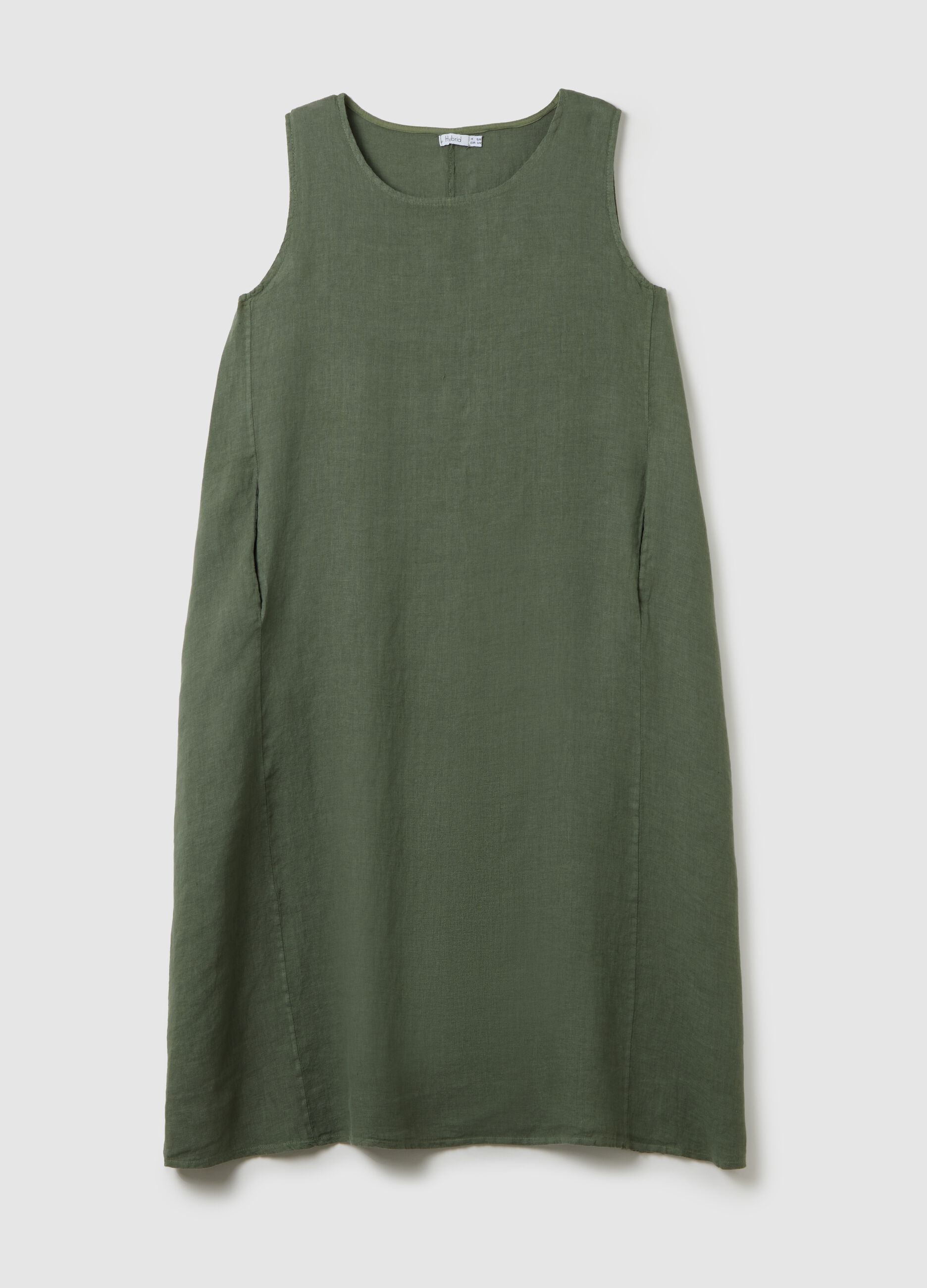 Women's dress in pure green linen regular fit