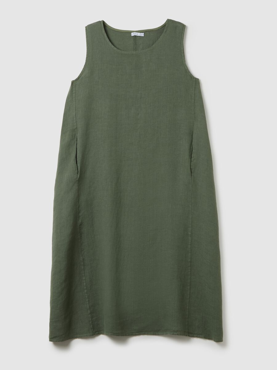 Women's dress in pure green linen regular fit_0