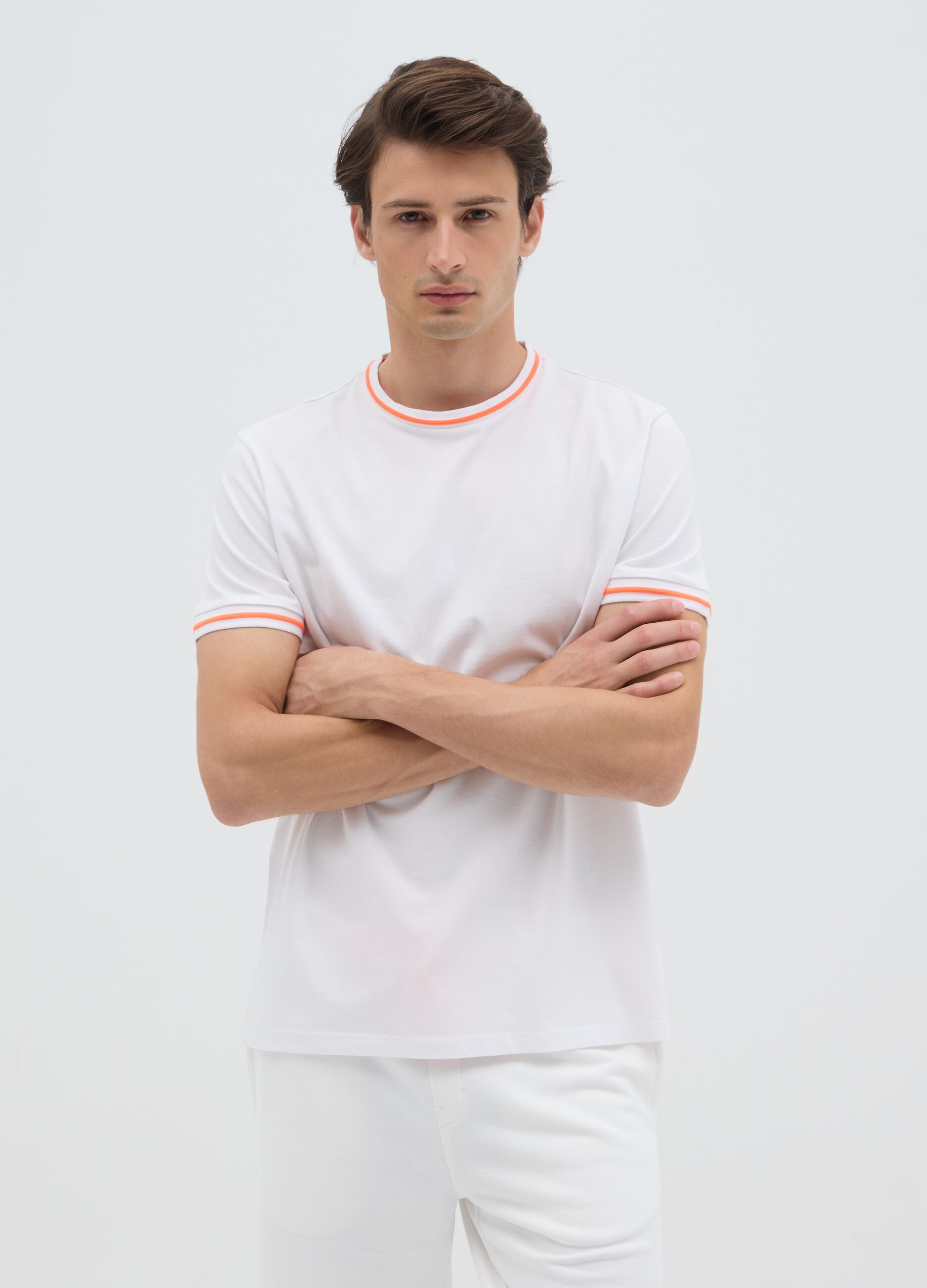 Men's multicolour pure cotton T-shirt, regular fit with fluorescent details