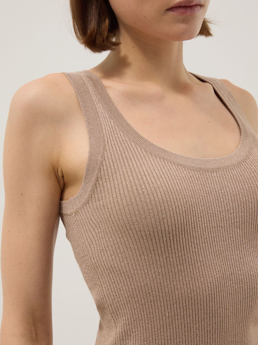 Beige viscose blend fitted tank top_3