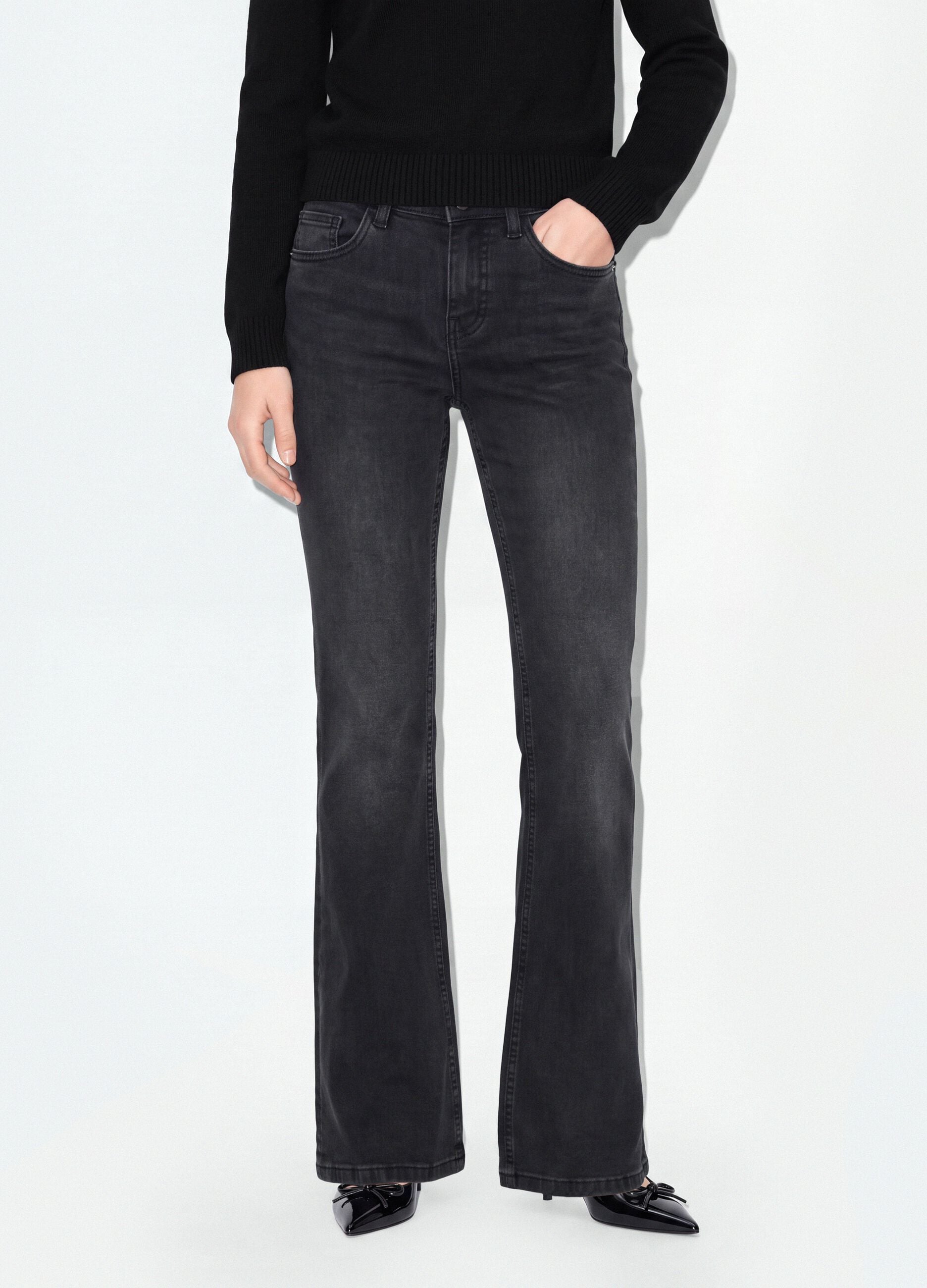 Black stretch-cotton flare jeans