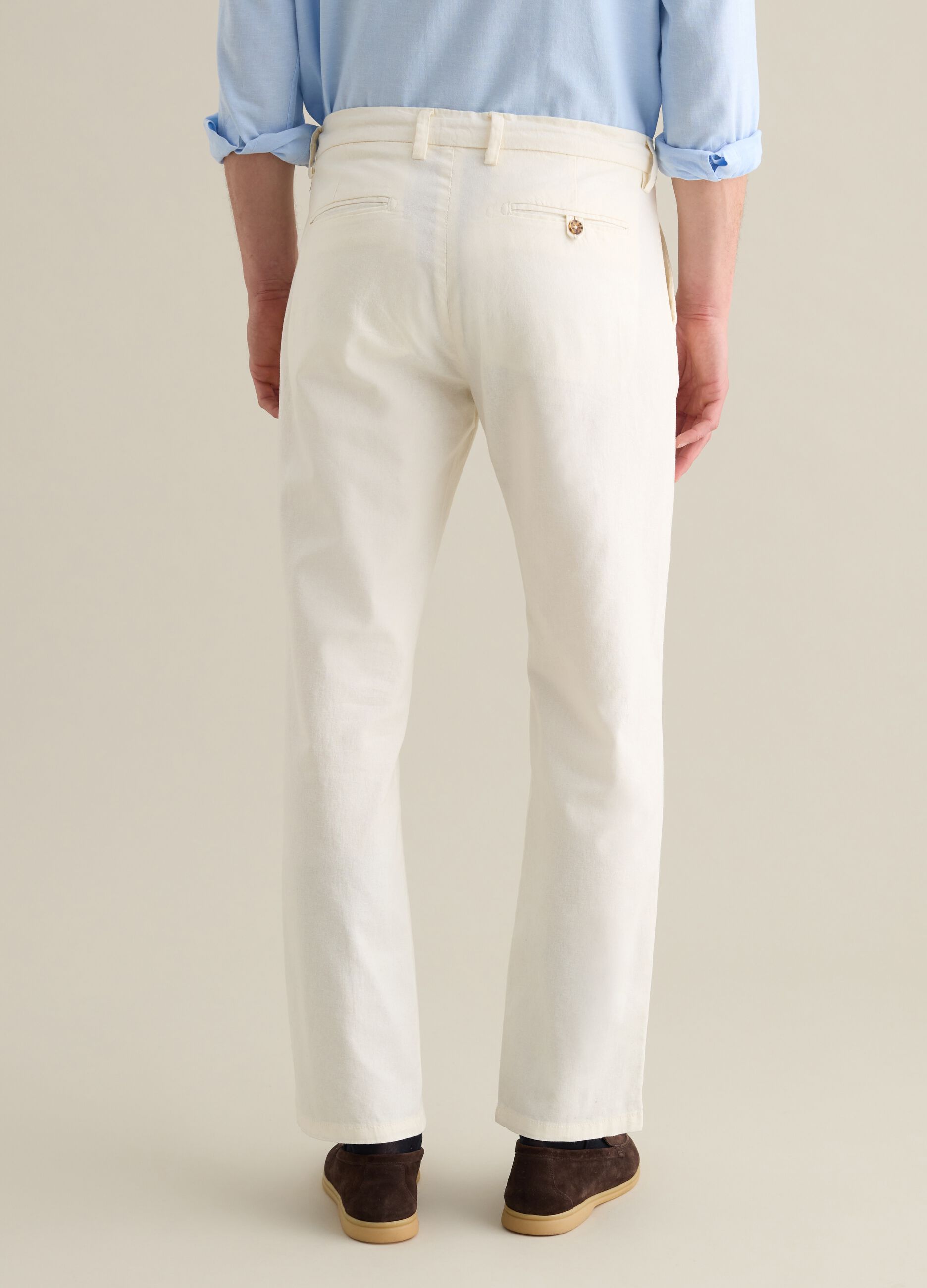Men's beige regular fit linen blend trousers