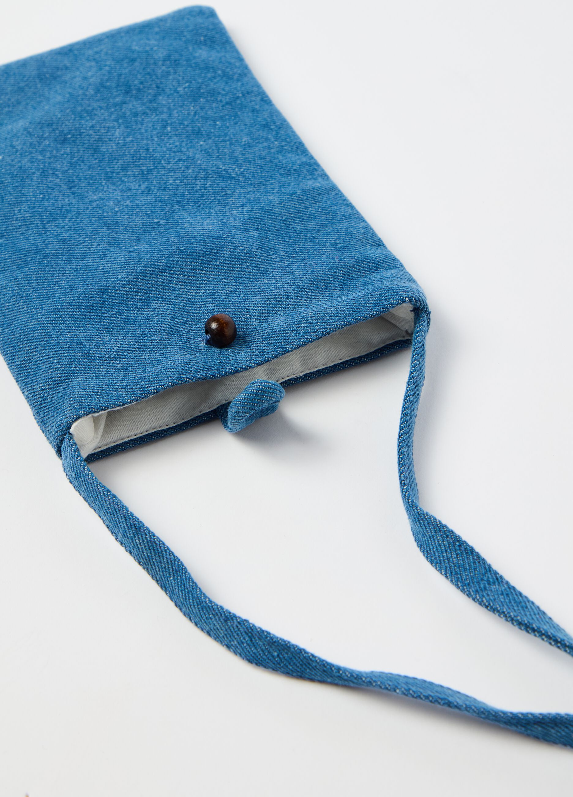 Mobile phone holder in twill with shoulder strap
