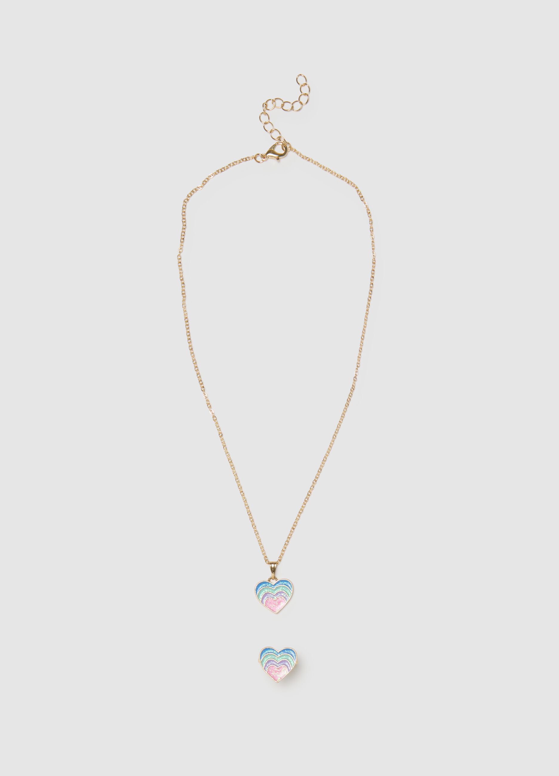 Multicolour girl's necklace and ring in steel