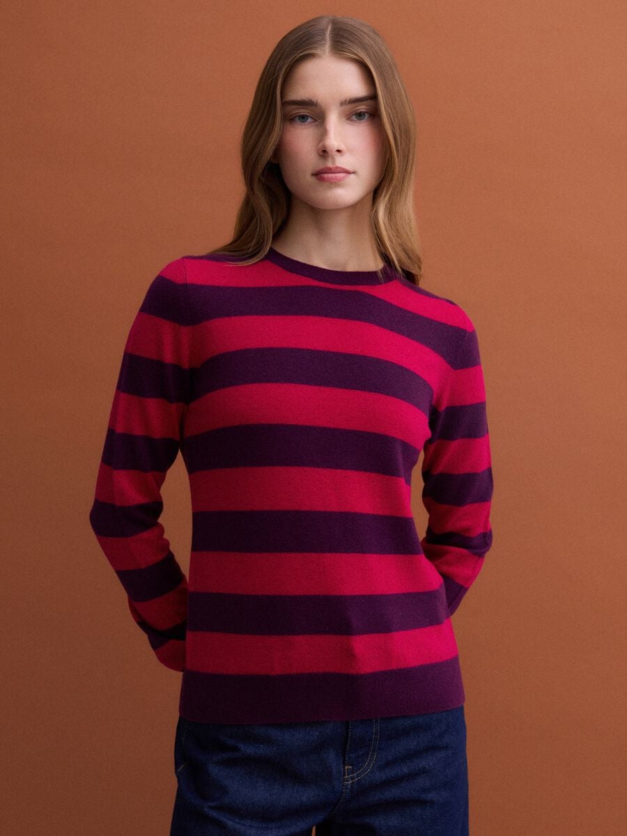 Red pure wool striped crew-neck jumper_0