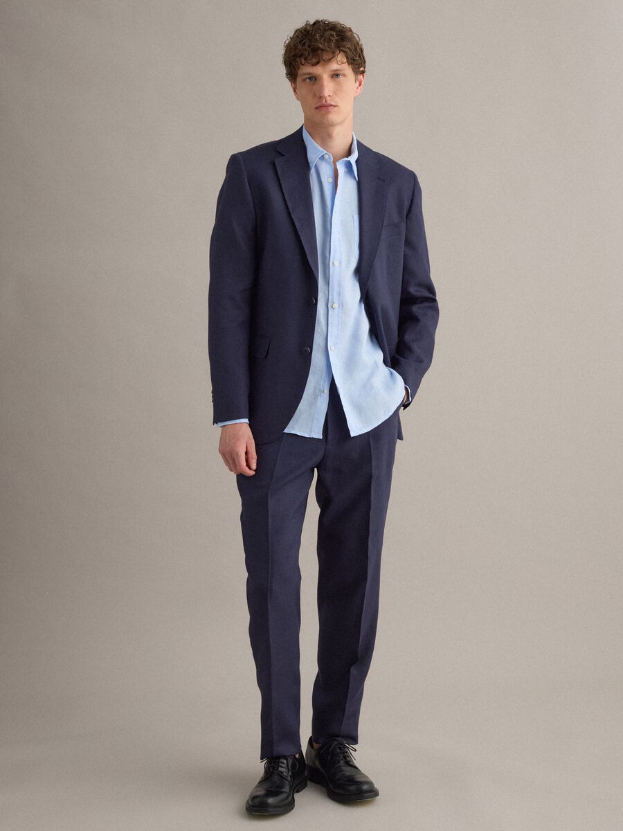 Pantaloni in puro lino blu slim fit_0