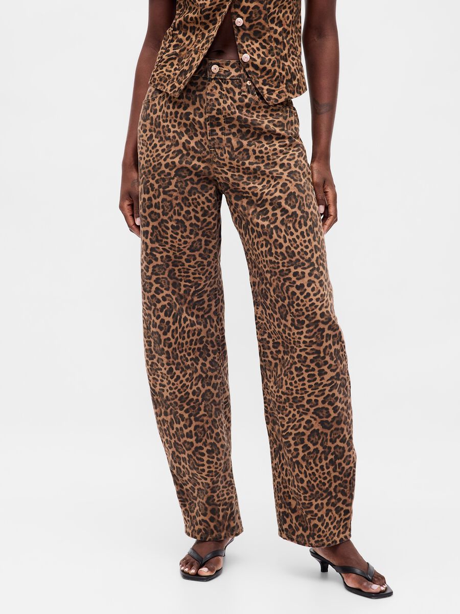 Brown Leopard Print Cotton Trousers_1