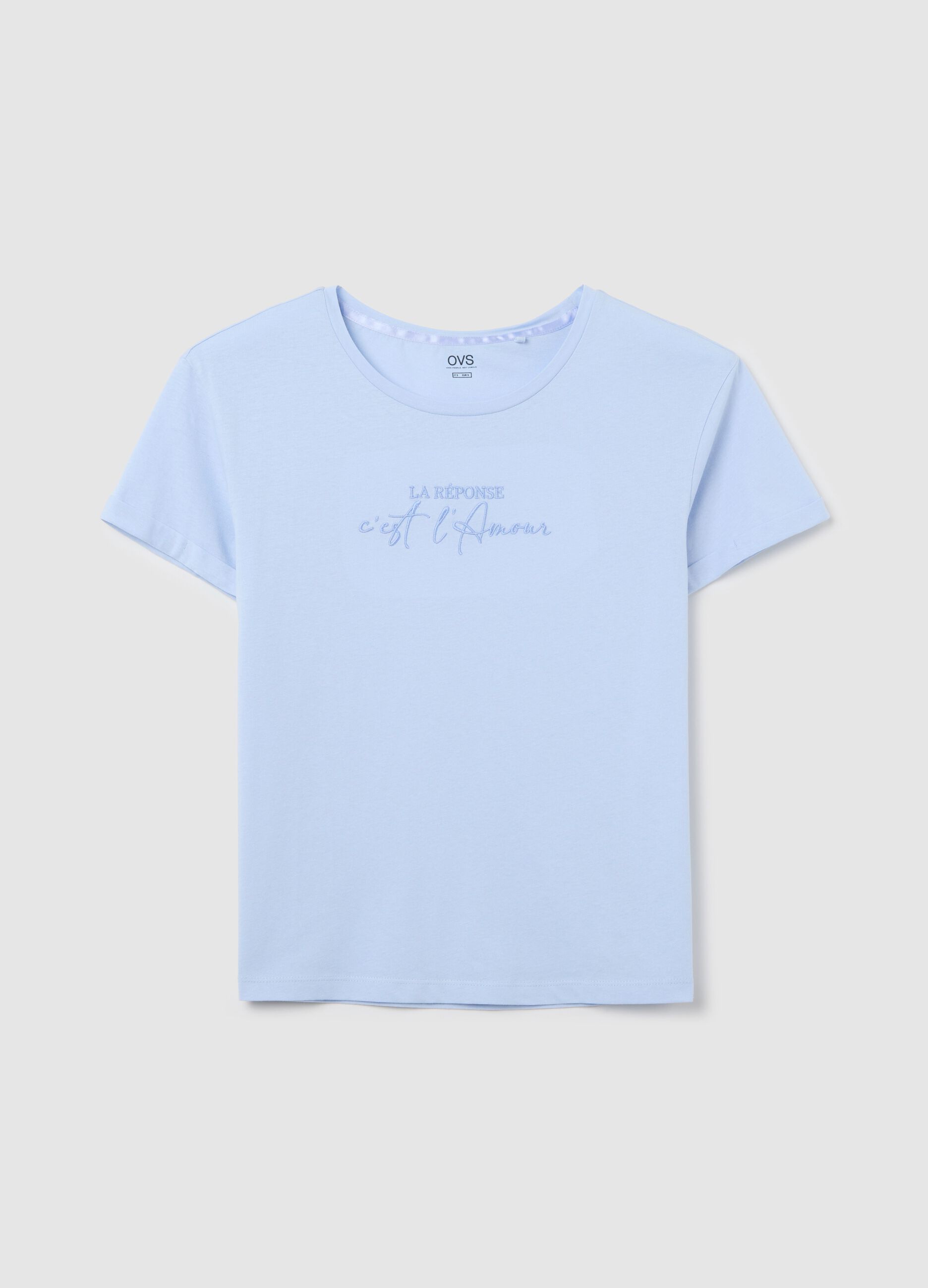 Light blue cotton pyjama top with lettering embroidery