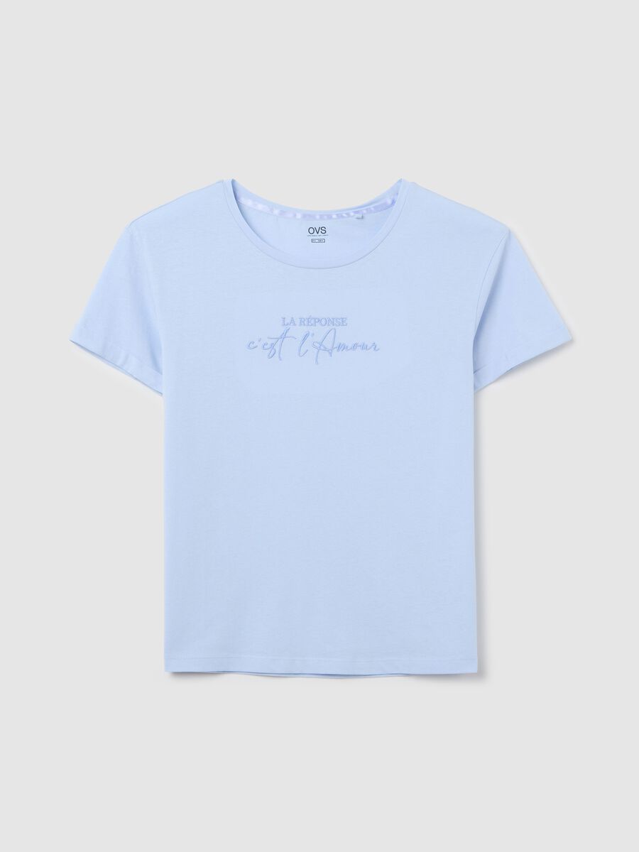 Light blue cotton pyjama top with lettering embroidery_4
