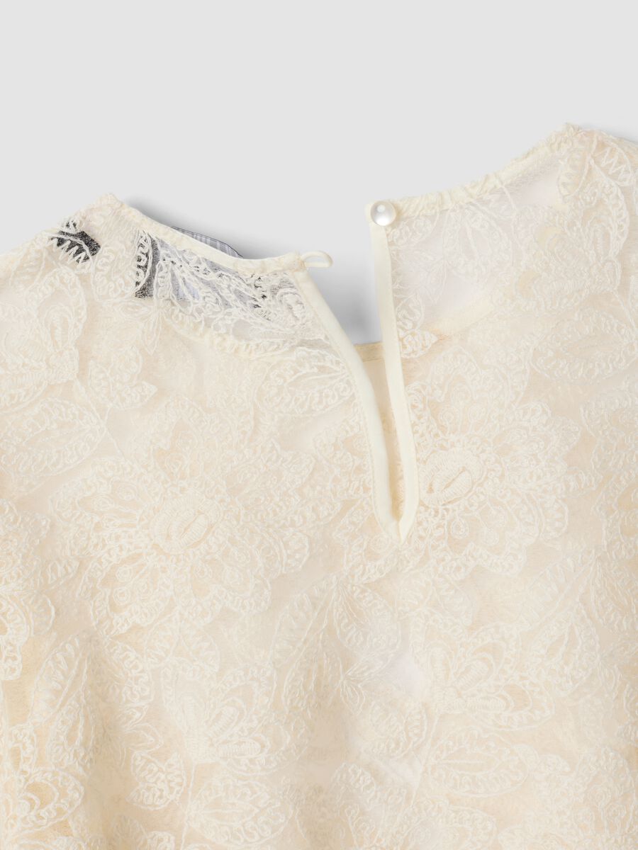 White cotton-blend blouse with floral lace, slim fit_5