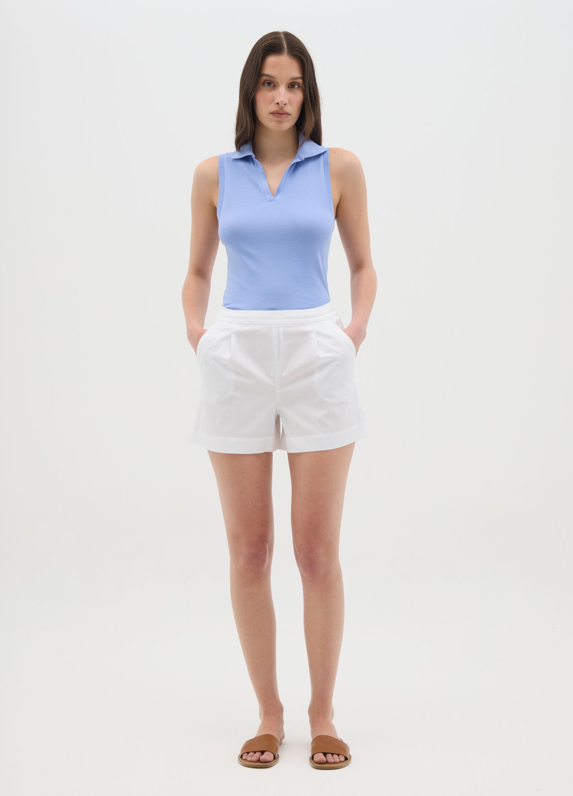 Women's White Stretch Cotton Regular Fit Shorts