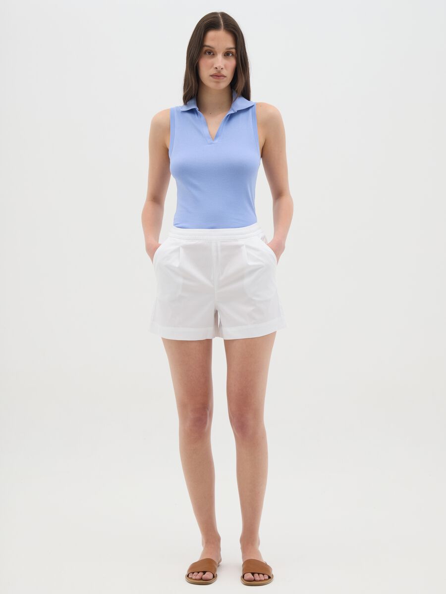 Women's White Stretch Cotton Regular Fit Shorts_0