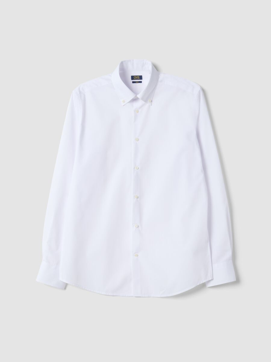 White button-down slim-fit long-sleeve Easy Iron shirt_0