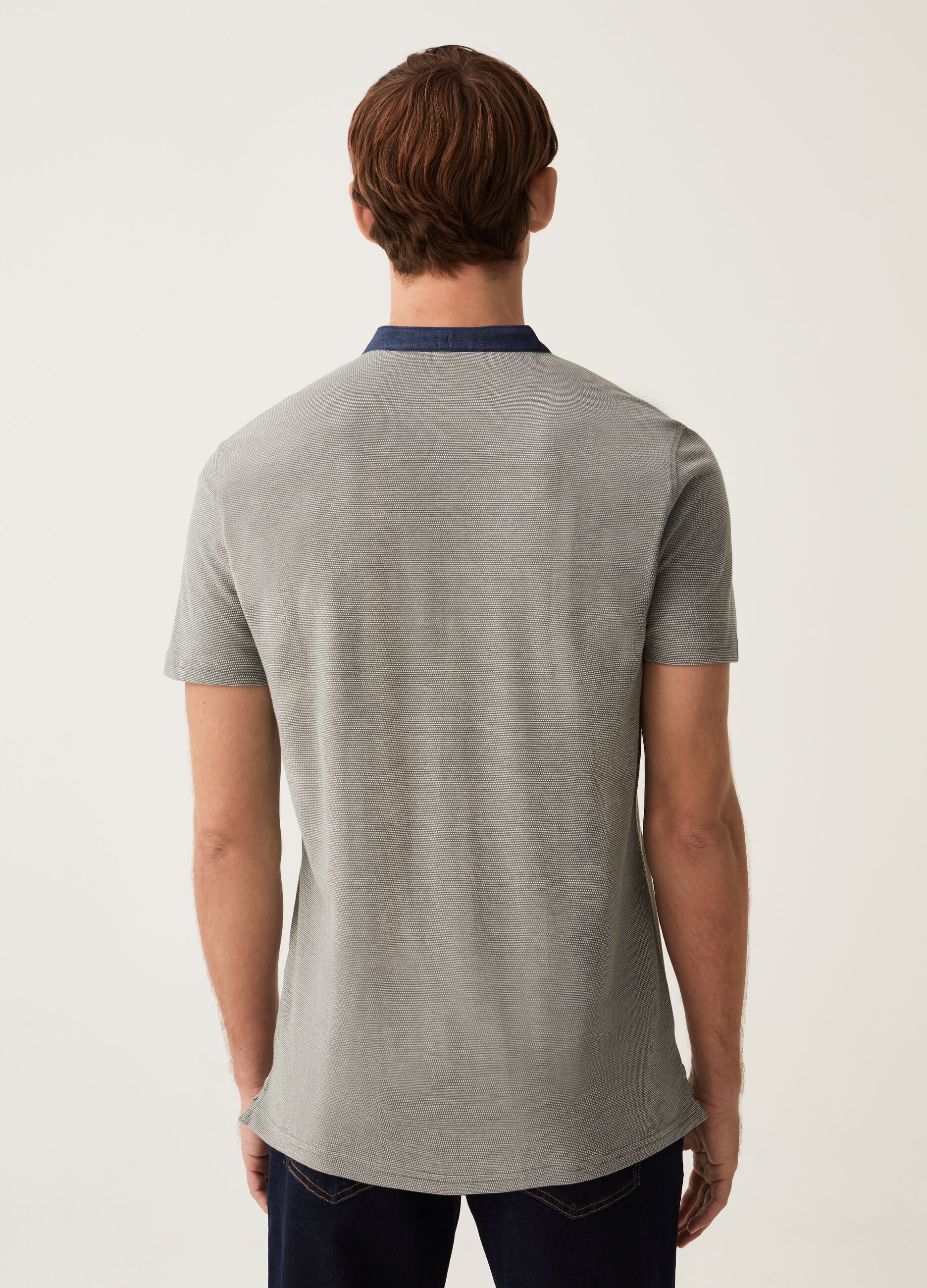 Polo con collo alla coreana chambray_2