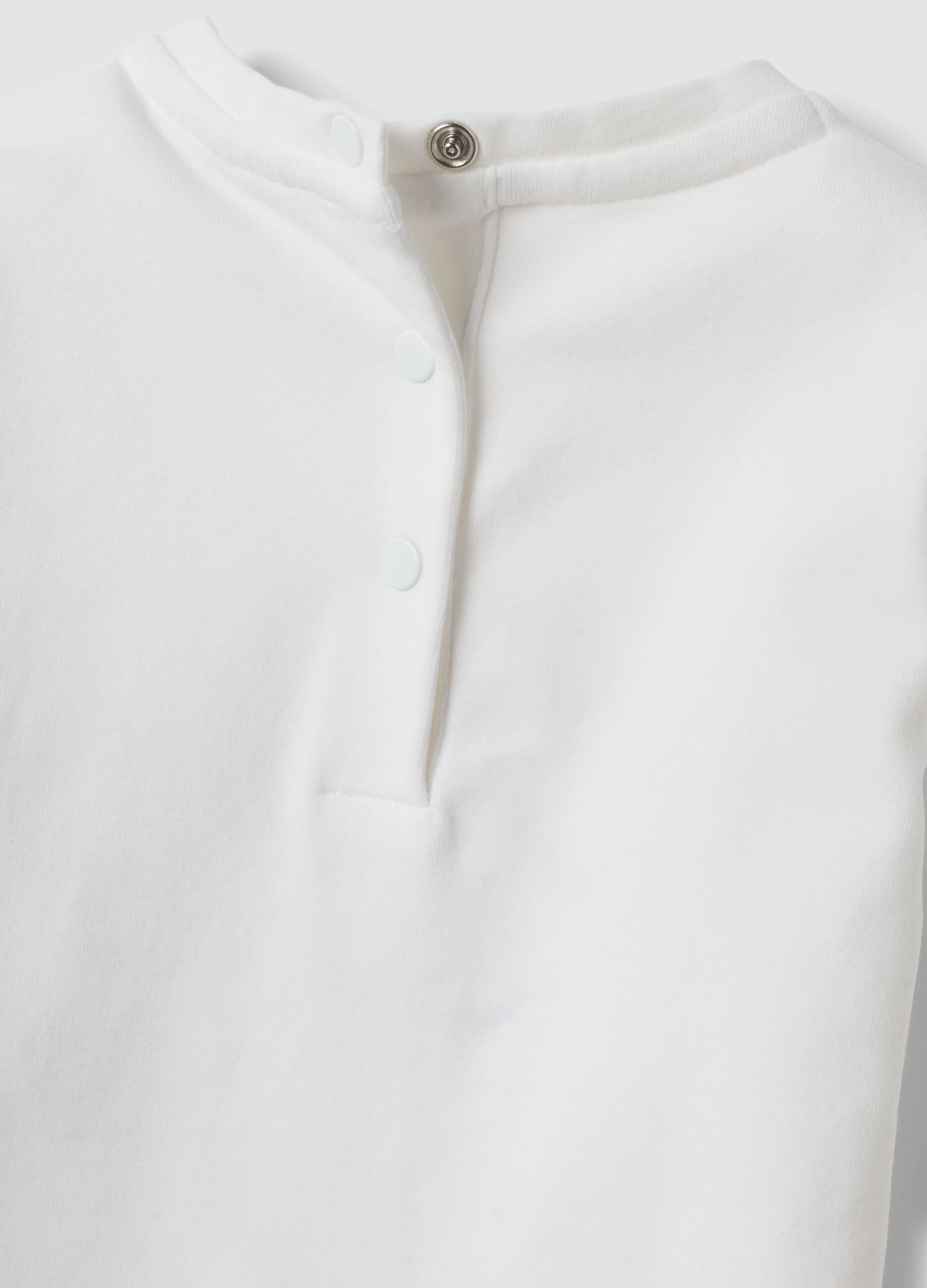 White stretch organic cotton T-shirt with floral print