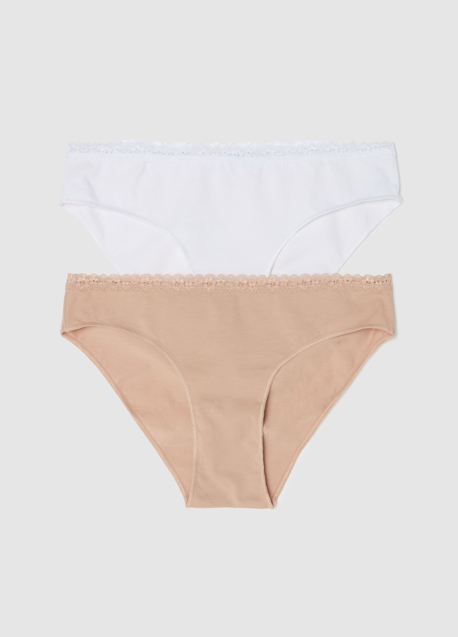 Two-pack briefs in stretch cotton with lace