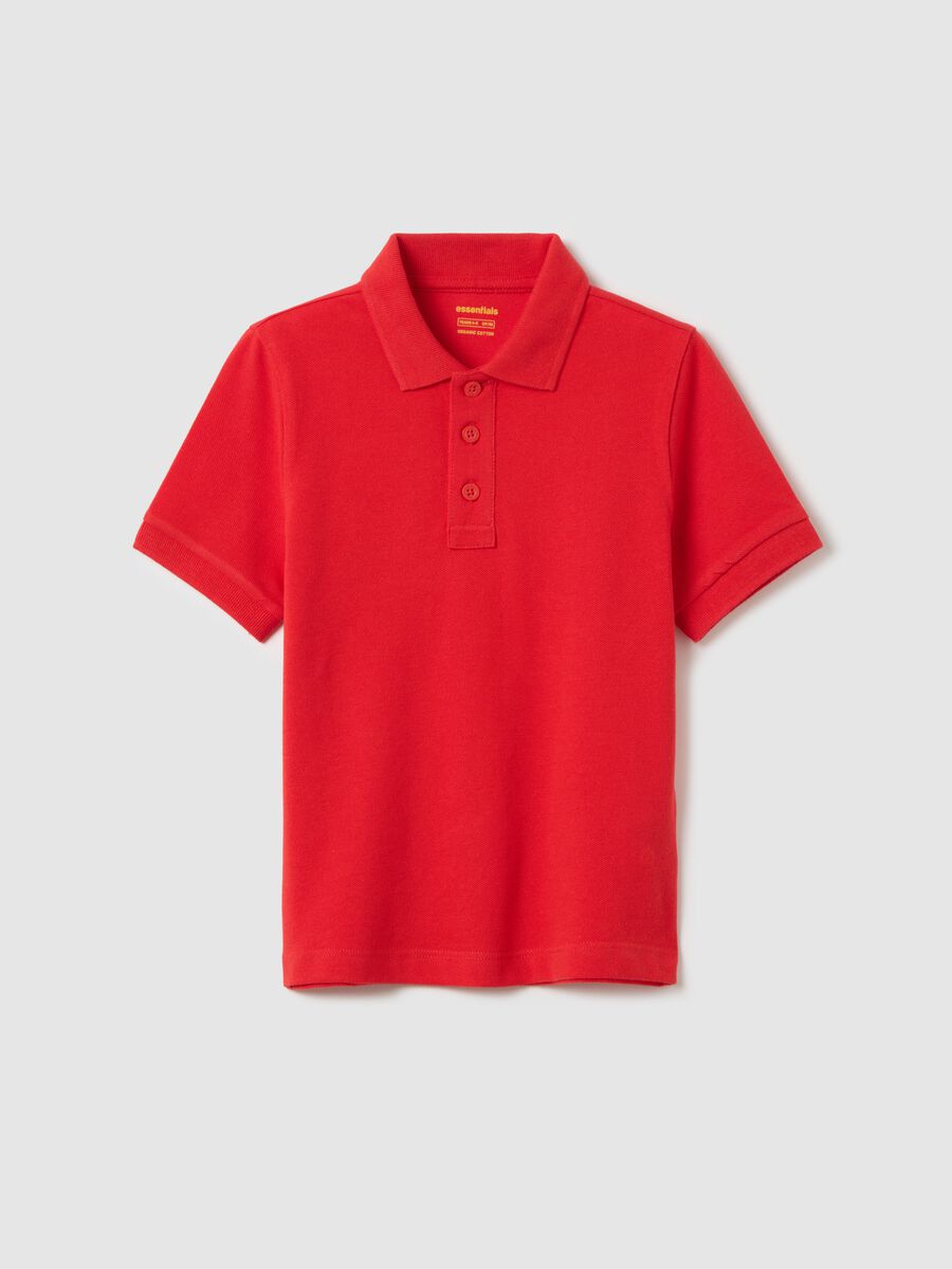 Red polo shirt with short sleeves in organic cotton_0