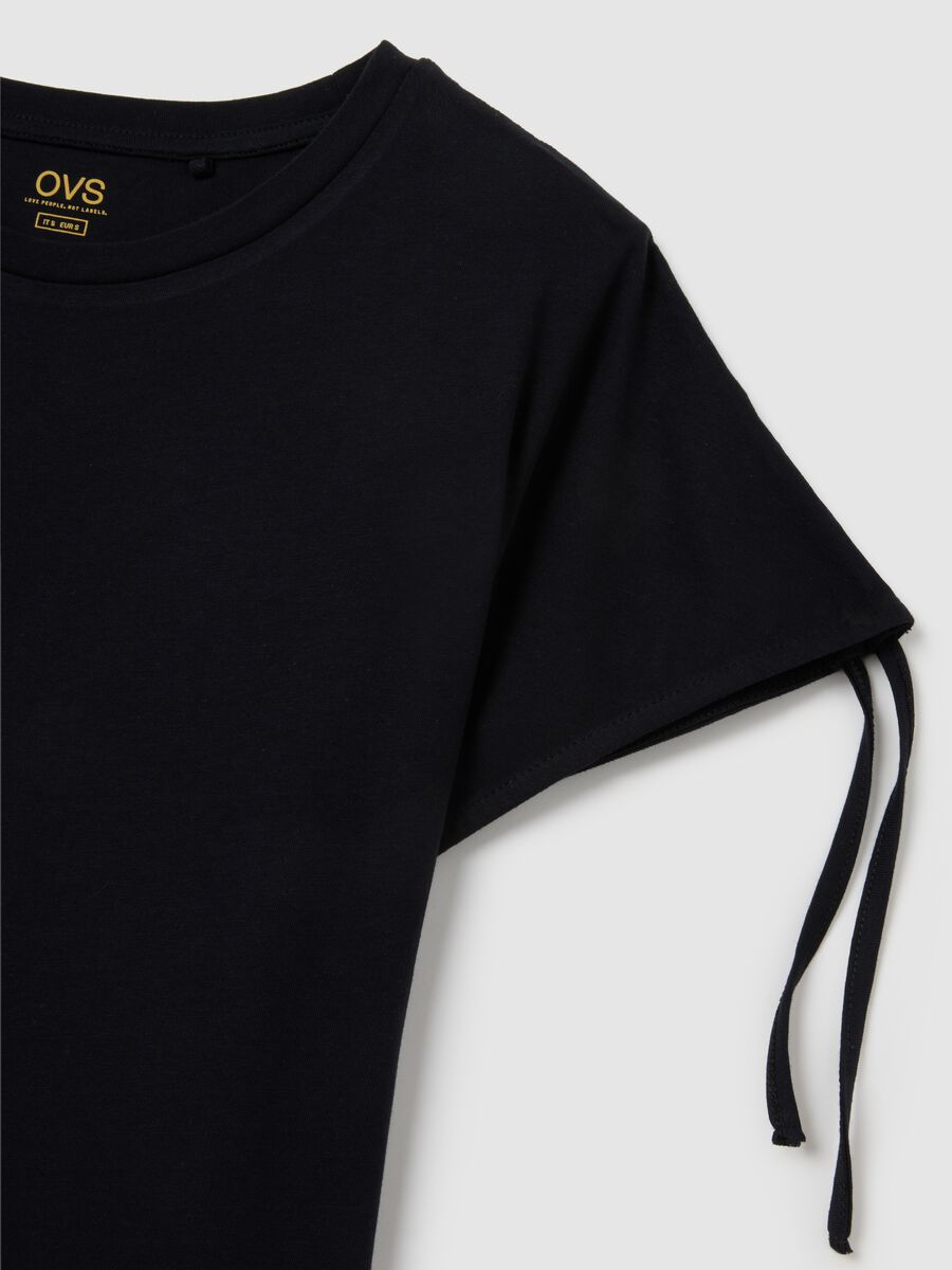 Women's black pure cotton regular fit T-shirt with drawstrings_5