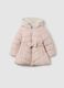 Girls' Regular Fit Pink Padded Jacket with Hood and Belt_0