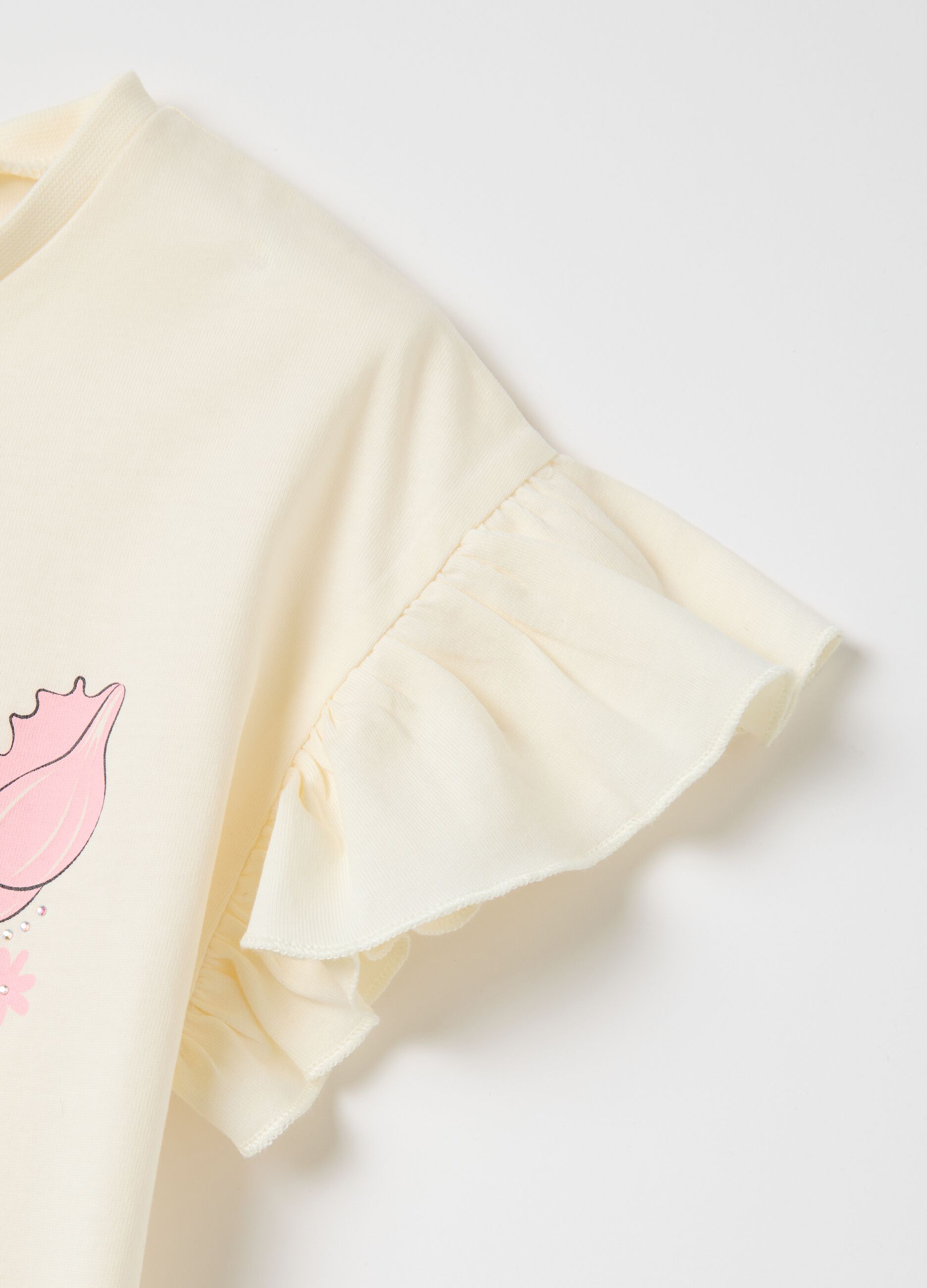Ivory cotton T-shirt with print