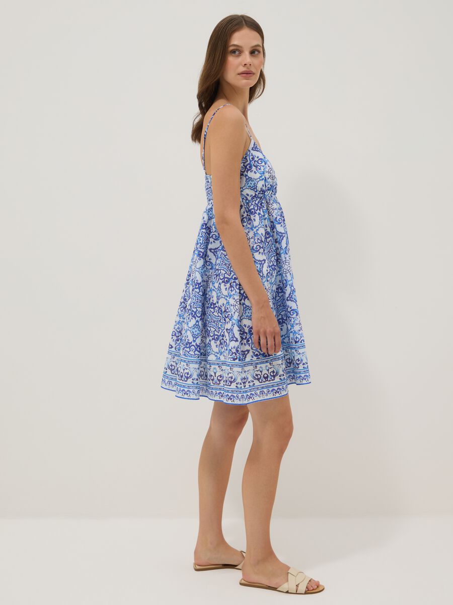 Slipdress blu in puro cotone con stampa all over_1