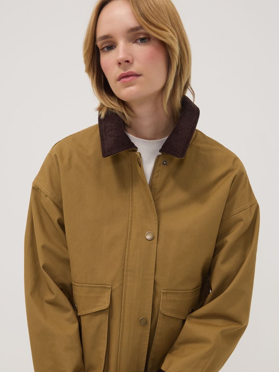Brown pure-cotton jacket with ribbed collar_2