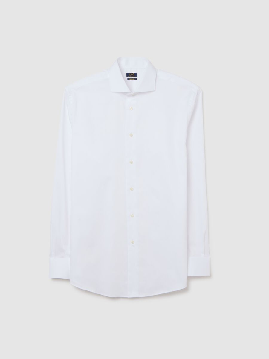 Pure cotton white shirt with French collar, regular fit_0