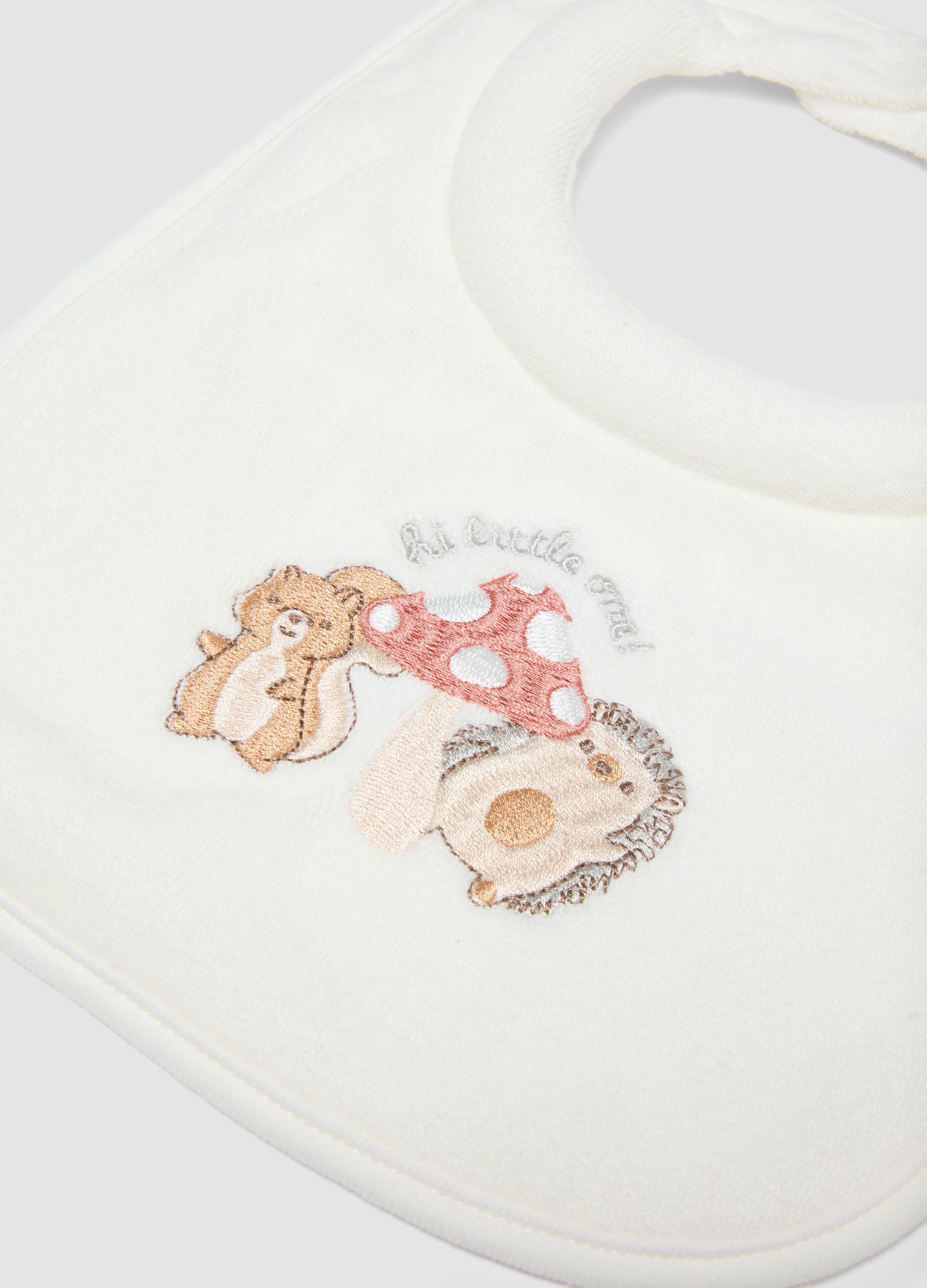 Two-pack of beige and white organic cotton-blend bibs with embroidery