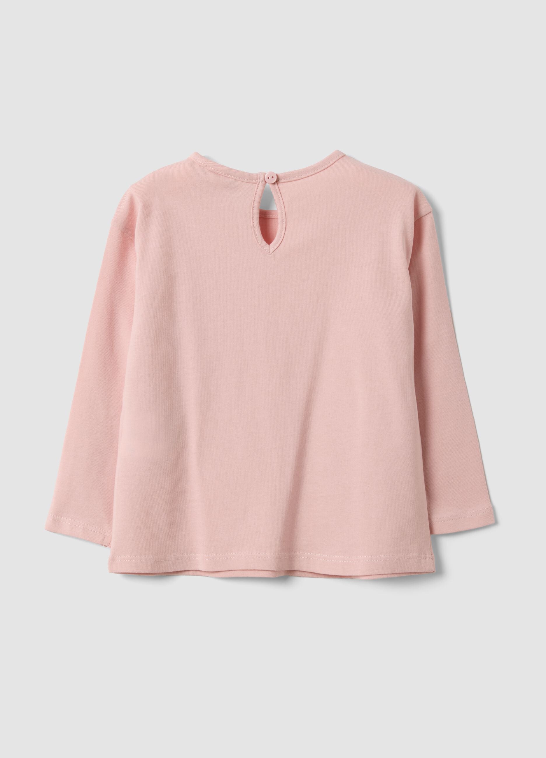 Pink organic cotton T-shirt with leopard print for baby girl