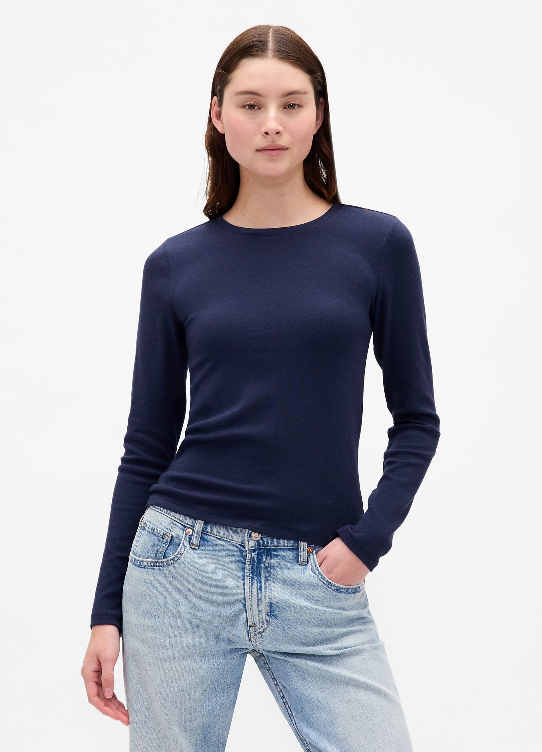 Maglia blu a maniche lunghe in cotone e modal elasticizzato