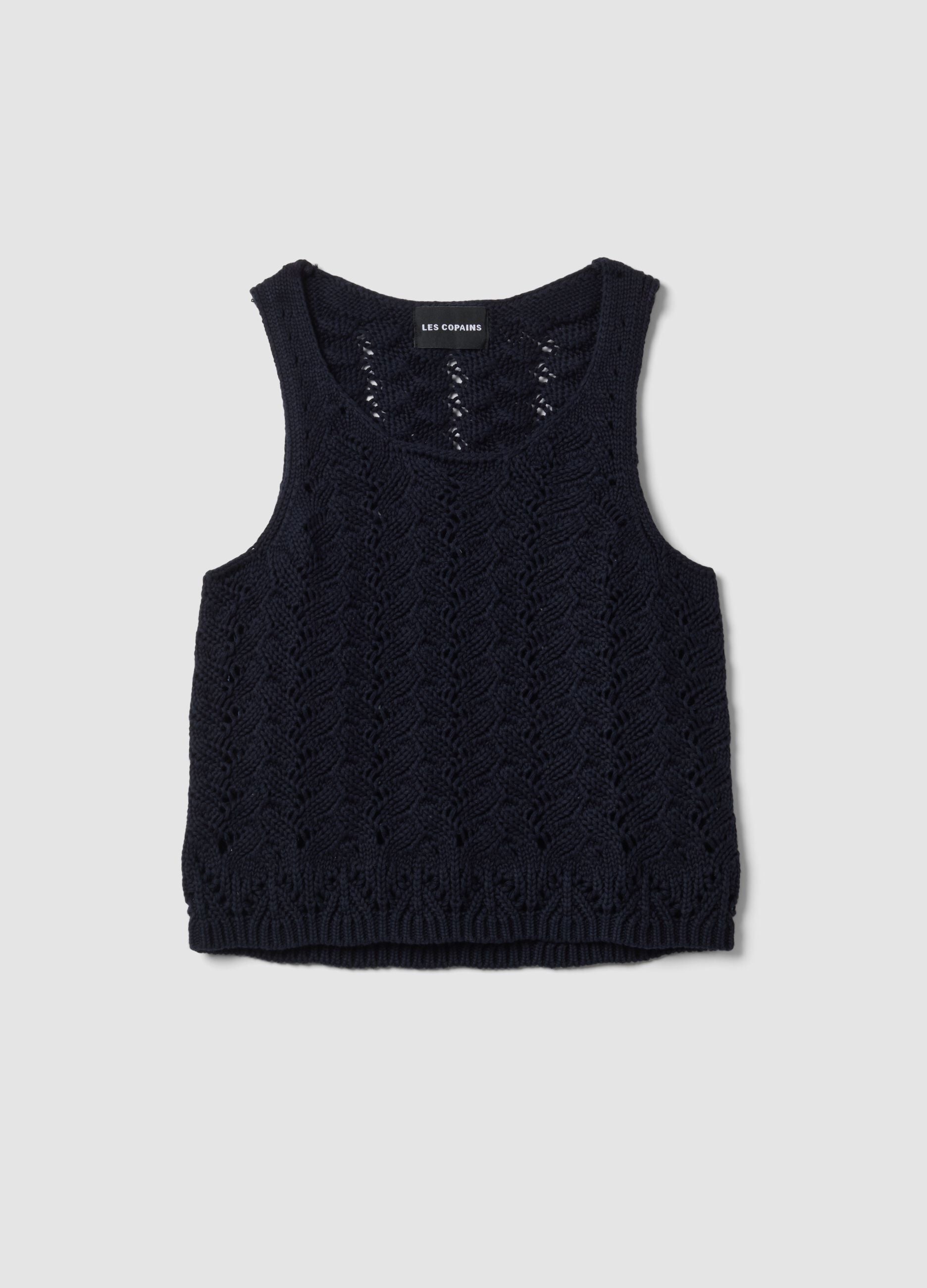 Blue pure-cotton crochet tank top