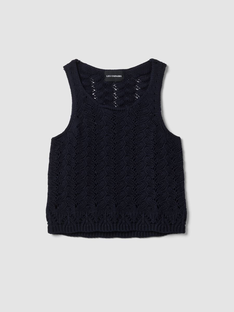 Blue pure-cotton crochet tank top_4