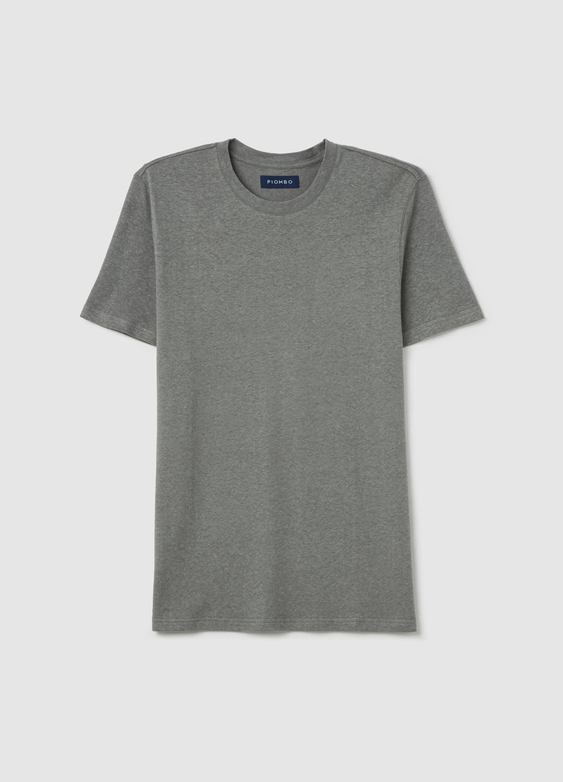 T-shirt with round neck in linen and cotton