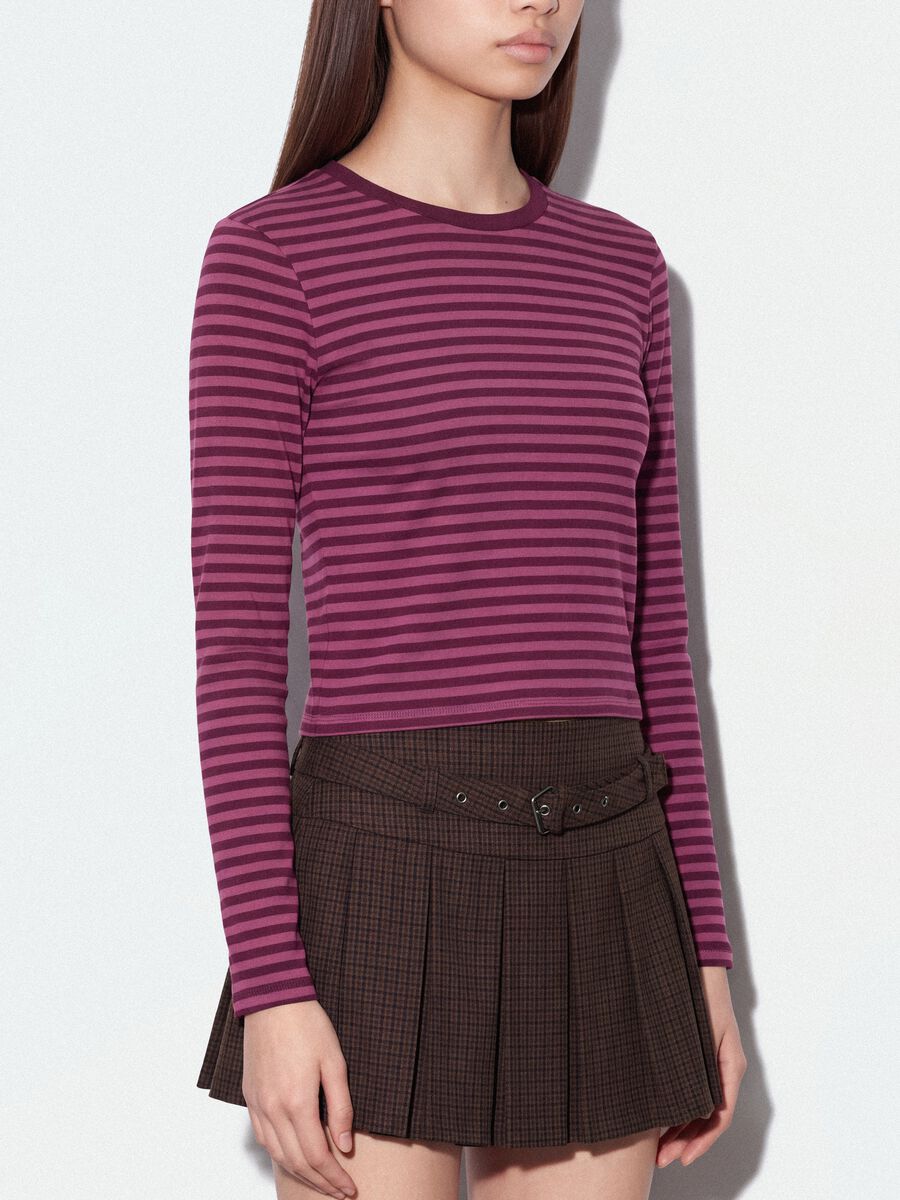 T-shirt viola in puro cotone a righe con girocollo_2
