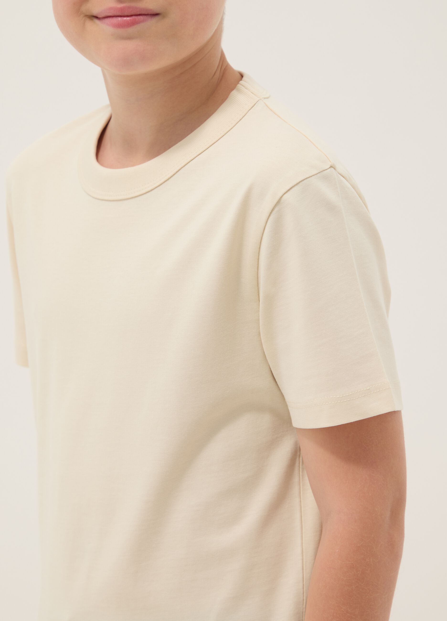 Beige pure cotton boys&rsquo; regular fit T-shirt